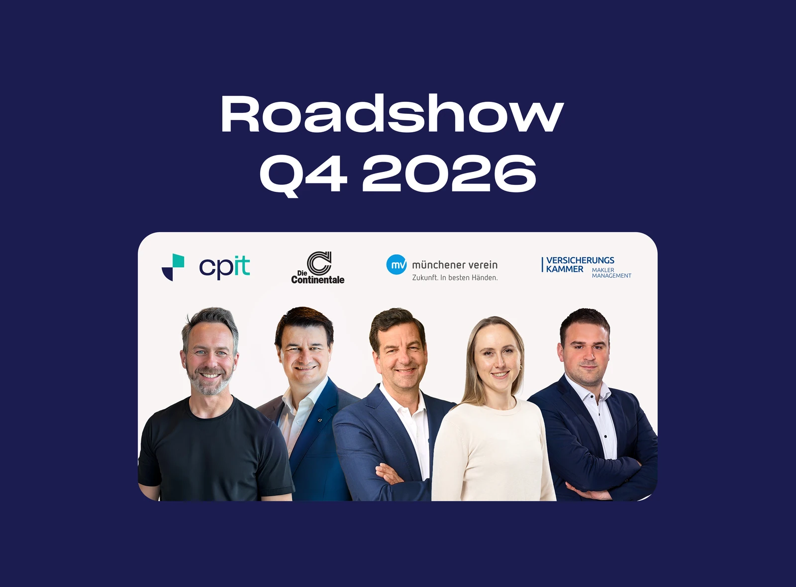 comparit Roadshow Q4 2026 mit den Referenten von comparit, Continentale, Münchener Verein, Versicherungskammer und Sarah Ledermann