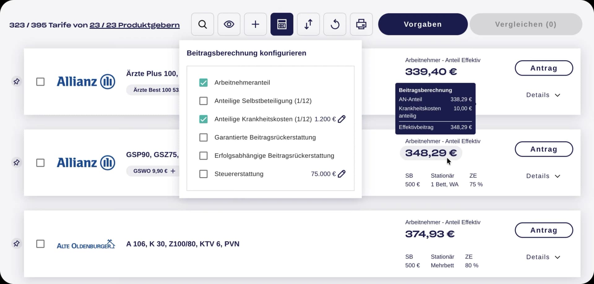 cpit.KV – Selbstbehalt-Simulation