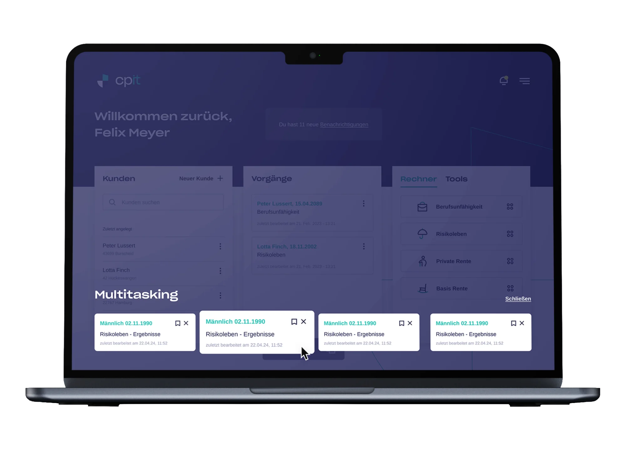 cpit Plattform auf dem Laptop mit Multitasking-Leiste
