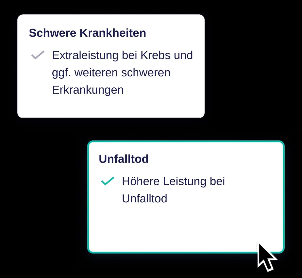 Empfehlungskarten – Schwere Krankheiten und Unfalltod mit Leistungshinweisen