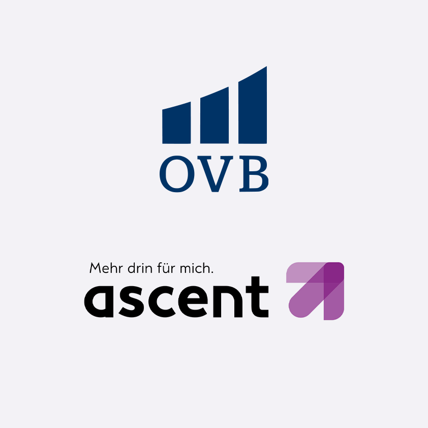 Ein Bild, dass die Logos von "OVB" und "ascent" auf reduziertem Hintergrund zeigt. OVB und ascent beteiligen sich an comparit.